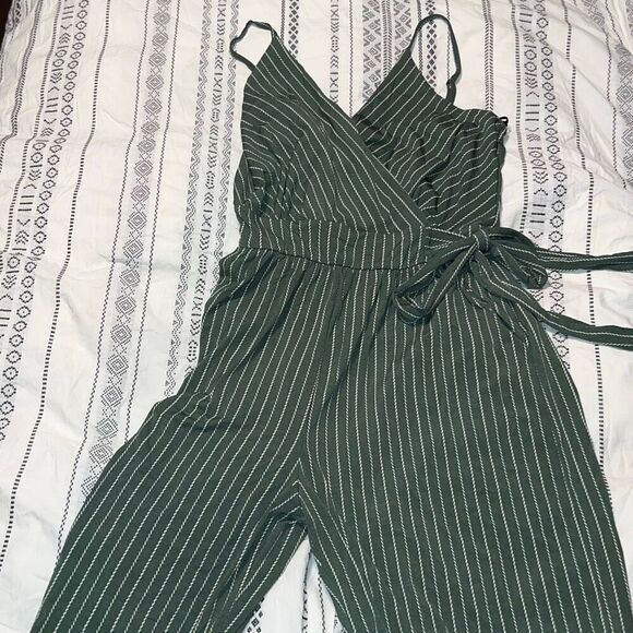 Kaileigh Rica Knit Crop Jumpsuit – Olive Green Striped (Size M) - Picture 3 of 5